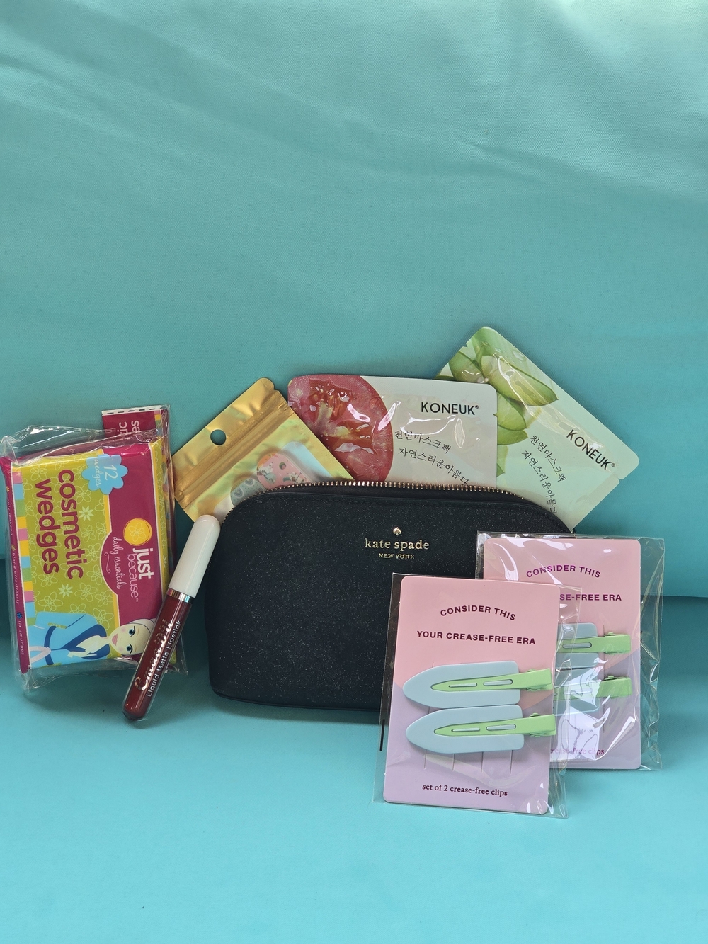 Kate Spade Black Glitter Accessory Pouch with Hair Clips & Beauty Extras - 8 Pc